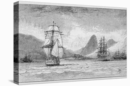 Hms "Beagle" the Ship in Which Charles Darwin Sailed Approaching Mauritius-R.t. Pritchett-Stretched Canvas