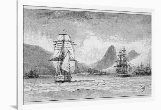 Hms "Beagle" the Ship in Which Charles Darwin Sailed Approaching Mauritius-R.t. Pritchett-Framed Photographic Print