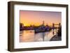 HMS Belfast and Tower Bridge at sunrise with a low tide on the River Thames, London-Ed Hasler-Framed Photographic Print
