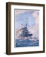 Hms Birmingham Commanded by Captain Arthur Duff Ramming the German Submarine U15-H.g. Swanwick-Framed Art Print