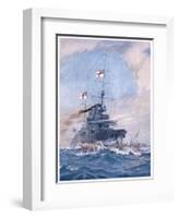 Hms Birmingham Commanded by Captain Arthur Duff Ramming the German Submarine U15-H.g. Swanwick-Framed Art Print