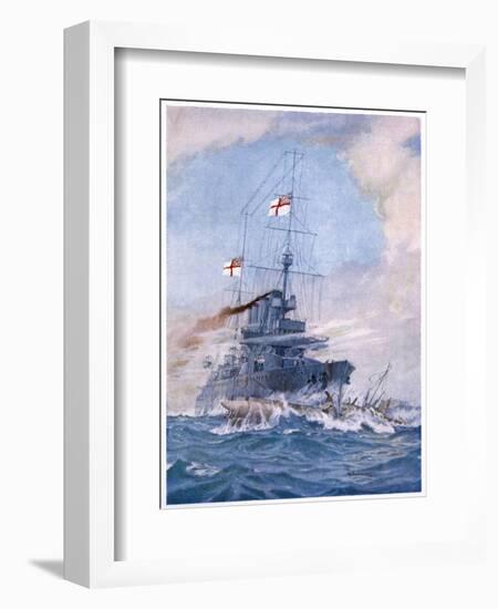 Hms Birmingham Commanded by Captain Arthur Duff Ramming the German Submarine U15-H.g. Swanwick-Framed Art Print