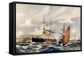 Hms "Formidable" in Plymouth Sound-Charles Edward Dixon-Framed Stretched Canvas