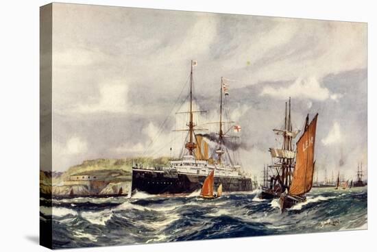 Hms "Formidable" in Plymouth Sound-Charles Edward Dixon-Stretched Canvas