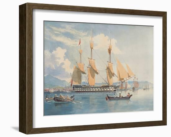 HMS Ganges Lying at Anchor and Drying Her Sails off Rio De Janeiro (Pencil & W/C on Paper)-Emeric Essex Vidal-Framed Giclee Print