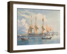 HMS Ganges Lying at Anchor and Drying Her Sails off Rio De Janeiro (Pencil & W/C on Paper)-Emeric Essex Vidal-Framed Giclee Print