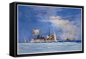 Hms Sydney Opens Fire on the German Cruiser Emden-Maurice Randall-Framed Stretched Canvas