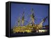 Hms Victory at Night, Portsmouth Dockyard, Portsmouth, Hampshire, England, United Kingdom, Europe-Jean Brooks-Framed Stretched Canvas