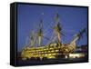 Hms Victory at Night, Portsmouth Dockyard, Portsmouth, Hampshire, England, United Kingdom, Europe-Jean Brooks-Framed Stretched Canvas