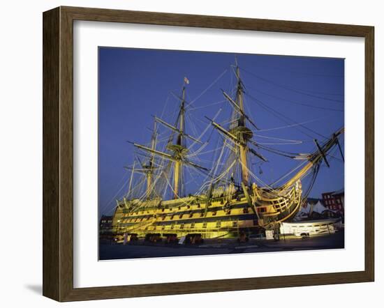 Hms Victory at Night, Portsmouth Dockyard, Portsmouth, Hampshire, England, United Kingdom, Europe-Jean Brooks-Framed Photographic Print