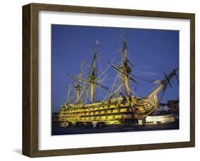 Hms Victory at Night, Portsmouth Dockyard, Portsmouth, Hampshire, England, United Kingdom, Europe-Jean Brooks-Framed Photographic Print