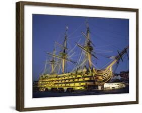 Hms Victory at Night, Portsmouth Dockyard, Portsmouth, Hampshire, England, United Kingdom, Europe-Jean Brooks-Framed Photographic Print