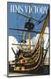 HMS Victory - Dave Thompson Contemporary Travel Print-Dave Thompson-Mounted Giclee Print