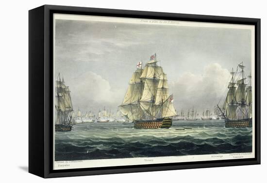 HMS Victory Sailing For French Line, Battle of Trafalgar, 1805, Engraved, T. Sutherland, Pub.1820-Thomas Whitcombe-Framed Stretched Canvas