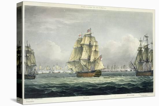 HMS Victory Sailing For French Line, Battle of Trafalgar, 1805, Engraved, T. Sutherland, Pub.1820-Thomas Whitcombe-Stretched Canvas