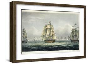 HMS Victory Sailing For French Line, Battle of Trafalgar, 1805, Engraved, T. Sutherland, Pub.1820-Thomas Whitcombe-Framed Giclee Print