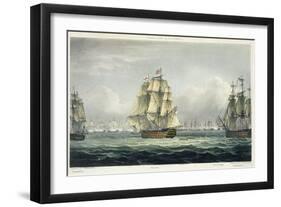 HMS Victory Sailing For French Line, Battle of Trafalgar, 1805, Engraved, T. Sutherland, Pub.1820-Thomas Whitcombe-Framed Giclee Print