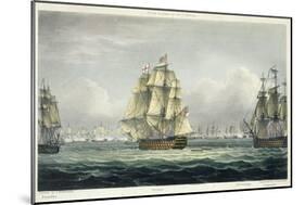 HMS Victory Sailing For French Line, Battle of Trafalgar, 1805, Engraved, T. Sutherland, Pub.1820-Thomas Whitcombe-Mounted Giclee Print