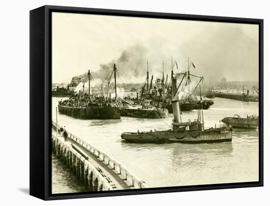 HMS Vindictive Which Attacked the Harbour at Ostend During WWI Being Raised from the Canal, 1920-null-Framed Stretched Canvas