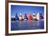 Hobie Cats Anchored and Lined Up Along the Shore, C.1990-null-Framed Photographic Print