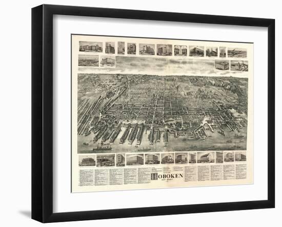 Hoboken, New Jersey - Panoramic Map-Lantern Press-Framed Art Print