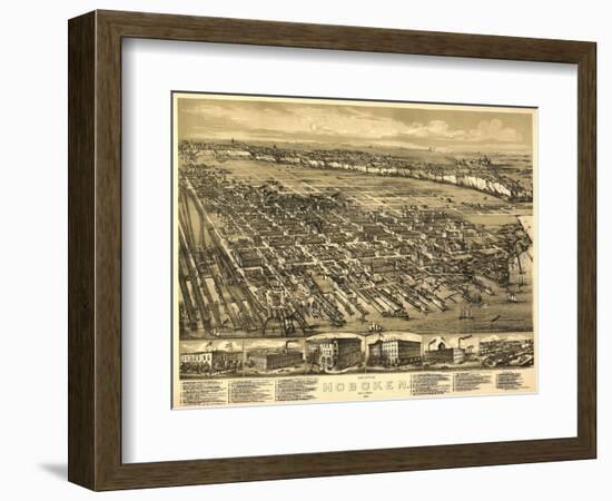 Hoboken, New Jersey - Panoramic Map-Lantern Press-Framed Art Print