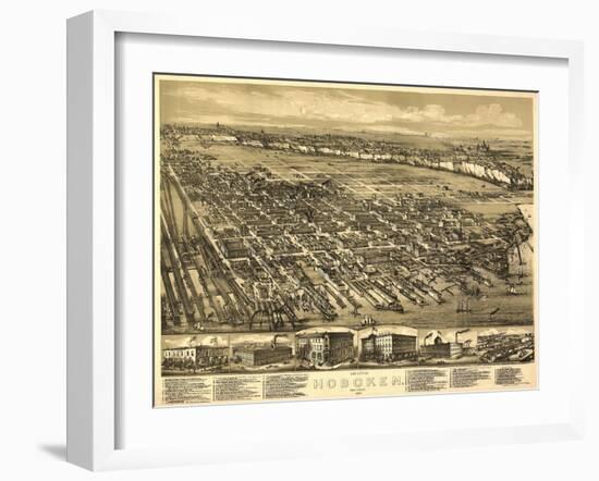 Hoboken, New Jersey - Panoramic Map-Lantern Press-Framed Art Print