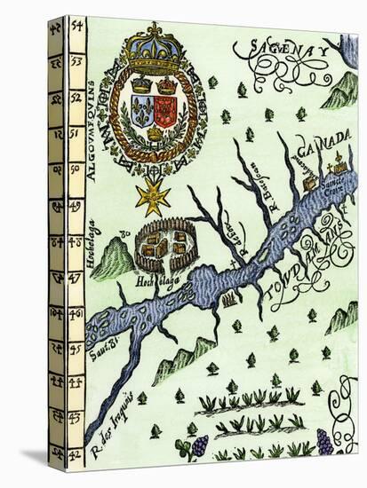 Hochelaga, Site of Montreal, Shown as a Native American Village in Lescarbot's Map, c.1609-null-Stretched Canvas