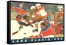 Hockey Game in Lake Placid, New York-null-Framed Stretched Canvas