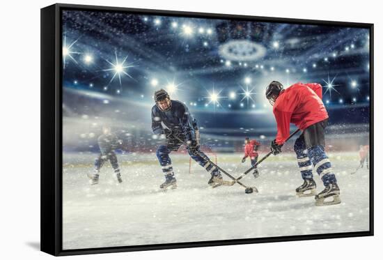 Hockey Match at Rink . Mixed Media-Sergey Nivens-Framed Stretched Canvas