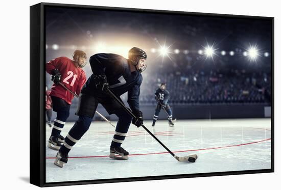 Hockey Match at Rink  . Mixed Media-Sergey Nivens-Framed Stretched Canvas