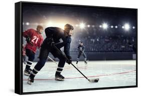 Hockey Match at Rink  . Mixed Media-Sergey Nivens-Framed Stretched Canvas