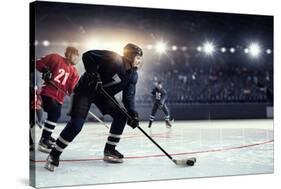 Hockey Match at Rink  . Mixed Media-Sergey Nivens-Stretched Canvas