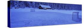 Hockey Net on a Snowcapped Landscape, Lake Louise, Alberta, Canada-null-Stretched Canvas