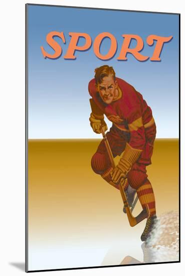 Hockey Player Shredding Ice-null-Mounted Art Print