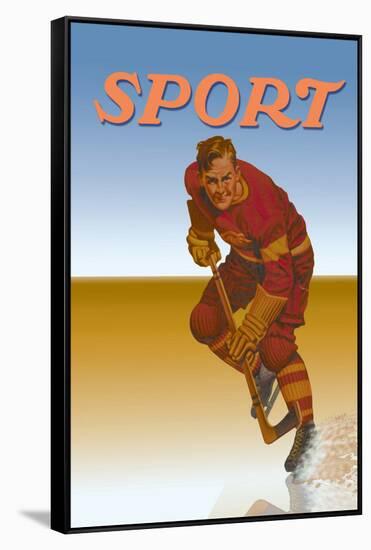 Hockey Player Shredding Ice-null-Framed Stretched Canvas