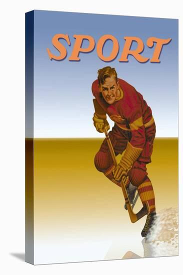 Hockey Player Shredding Ice-null-Stretched Canvas