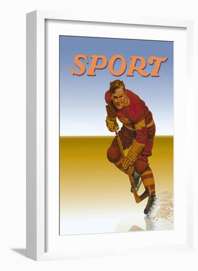 Hockey Player Shredding Ice-null-Framed Art Print