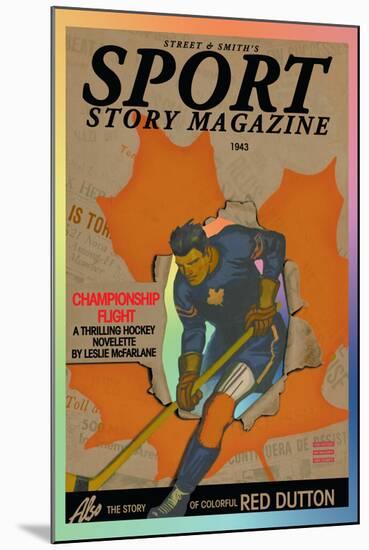 Hockey Player Skating Through Hole in Newspaper Headlines, c.1943-null-Mounted Art Print