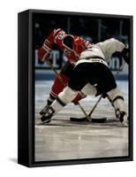 Hockey Players in Head to Head Competition-null-Framed Stretched Canvas