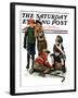 "Hockey Waits, Tying Skates," Saturday Evening Post Cover, December 17, 1927-Alan Foster-Framed Giclee Print