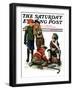 "Hockey Waits, Tying Skates," Saturday Evening Post Cover, December 17, 1927-Alan Foster-Framed Premium Giclee Print