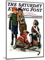 "Hockey Waits, Tying Skates," Saturday Evening Post Cover, December 17, 1927-Alan Foster-Mounted Premium Giclee Print