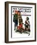 "Hockey Waits, Tying Skates," Saturday Evening Post Cover, December 17, 1927-Alan Foster-Framed Giclee Print