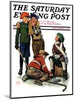"Hockey Waits, Tying Skates," Saturday Evening Post Cover, December 17, 1927-Alan Foster-Mounted Giclee Print