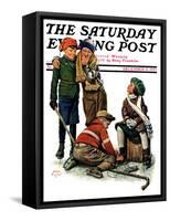 "Hockey Waits, Tying Skates," Saturday Evening Post Cover, December 17, 1927-Alan Foster-Framed Stretched Canvas