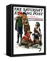 "Hockey Waits, Tying Skates," Saturday Evening Post Cover, December 17, 1927-Alan Foster-Framed Stretched Canvas