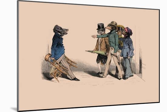 Hog and Dogs-Grandville-Mounted Art Print