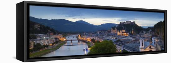 Hohensalzburg Fortress and Alt Stadt Illuminated at Dusk, Salzburg, Salzburger Land-Doug Pearson-Framed Stretched Canvas