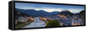 Hohensalzburg Fortress and Alt Stadt Illuminated at Dusk, Salzburg, Salzburger Land-Doug Pearson-Framed Stretched Canvas